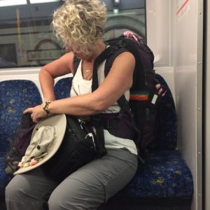 Christie Adams with a backpack