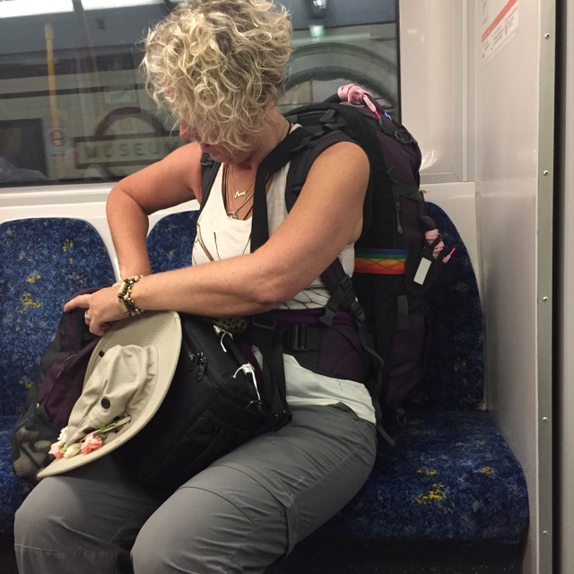 Christie Adams with a backpack