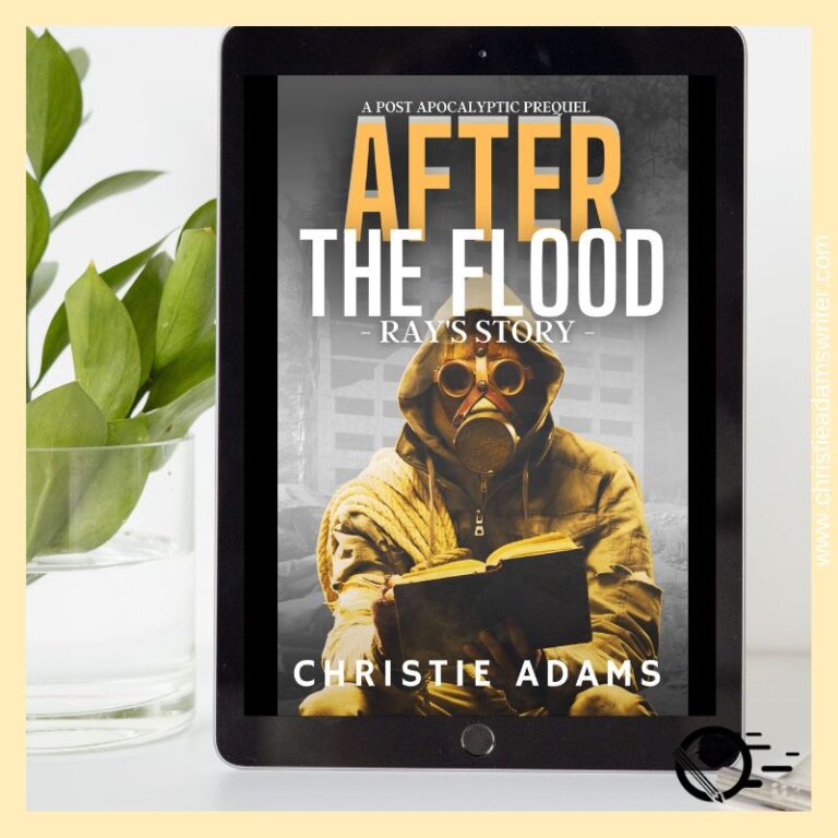 After the Flood book cover with a dystopian image of a man with a book 